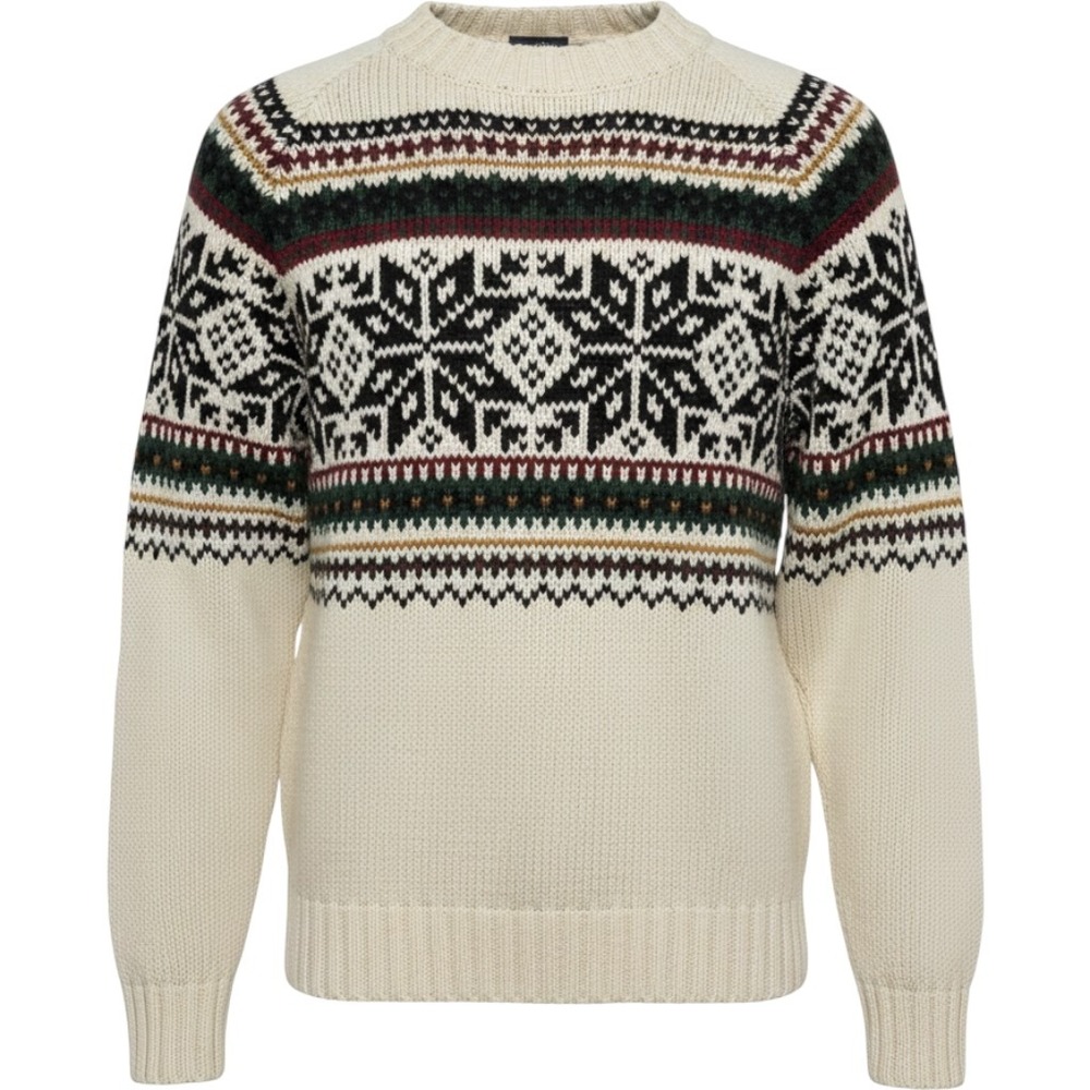 Tommy Hilfiger Knit Sweater Mens Sz S Fair Isle Holidays Crewneck Cream Vintage